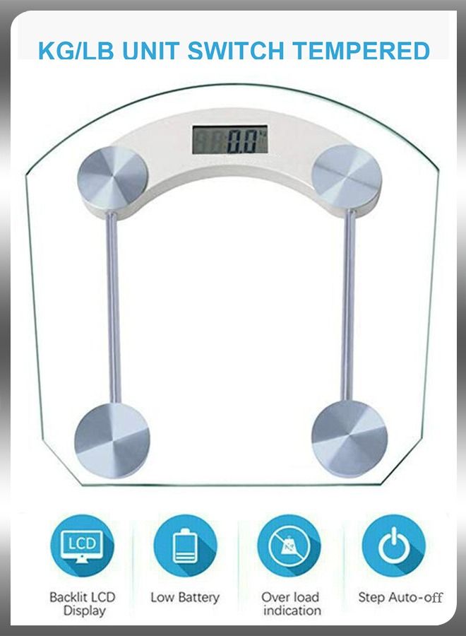 دي بلو شكل دائري ذكي من الزجاج المقوى الشفاف للحمام الرقمي قياسات وزن الجسم عالية الدقة ميزان سعة 180 كجم - Image 3